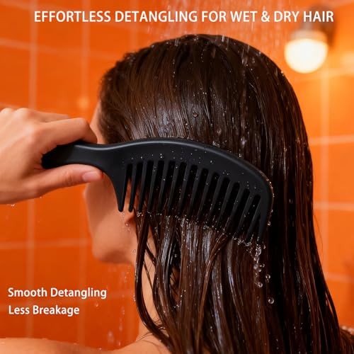 2pcs Large Hair Combs, Wide Tooth Comb for Curls, Durable Detangling Comb Black
