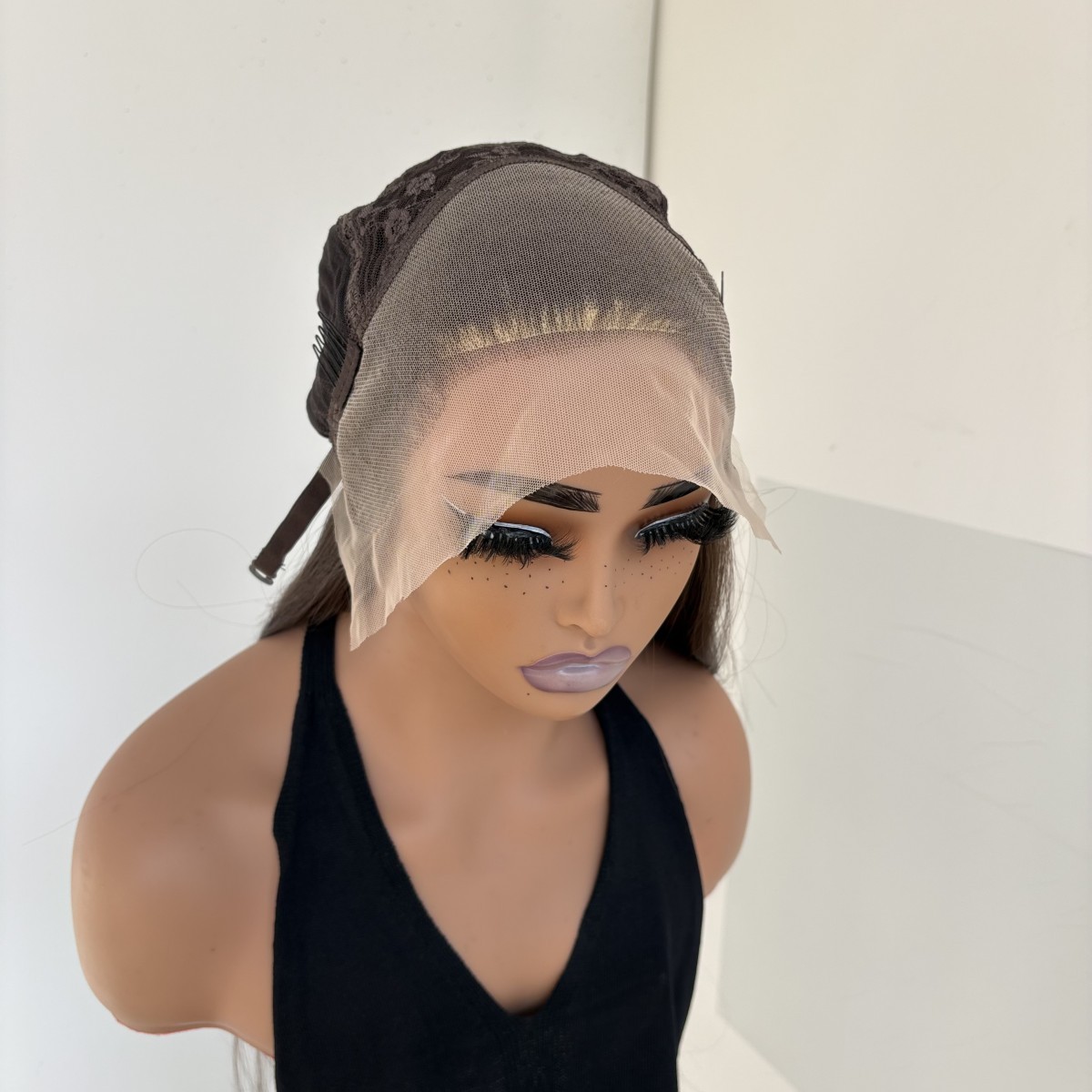 Long Straight Choc Brown Glue Less Lace Front Wig Heat Resistant Hair