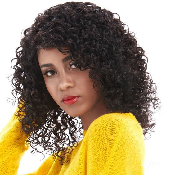 Short Black Jerry Curly Synthetic Wig No Lace Heat Resistant Glueless Wig Beauty