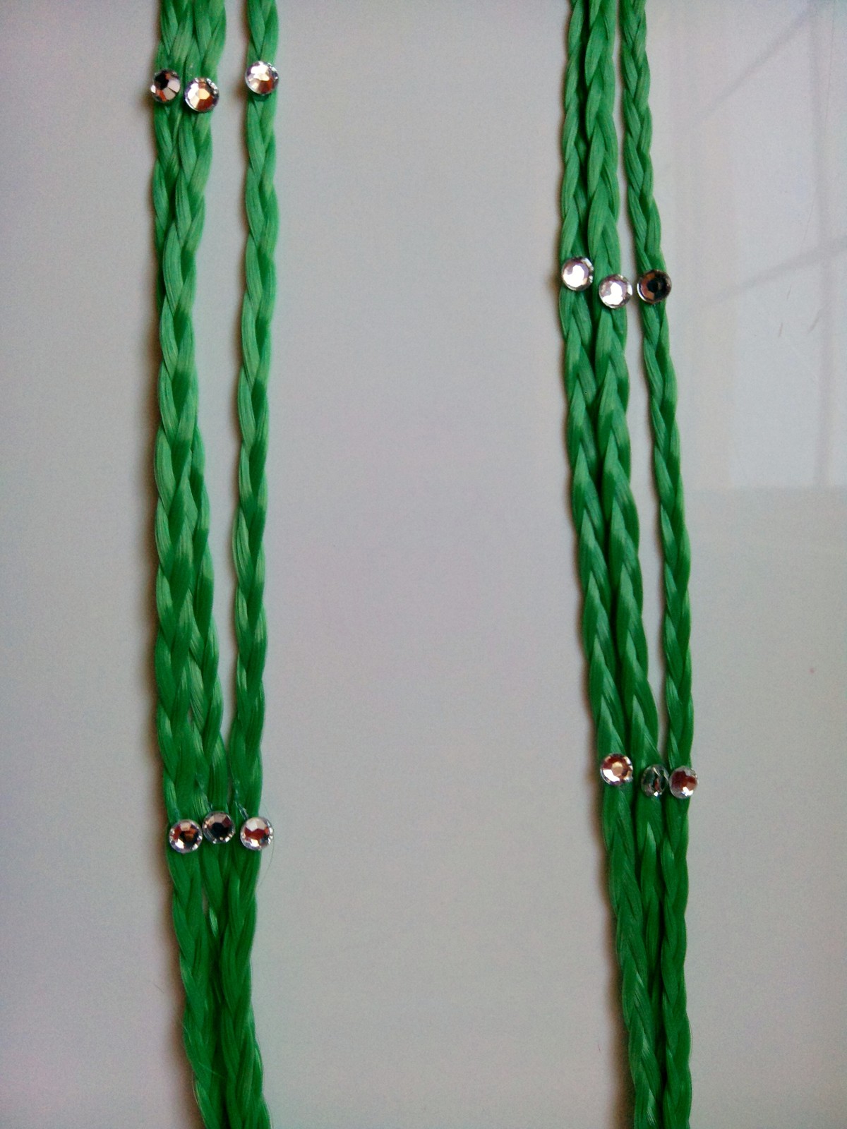 Pair Of Green Braided Girls Hair Extensions With Rhinestones Shamrock Hair Clip
