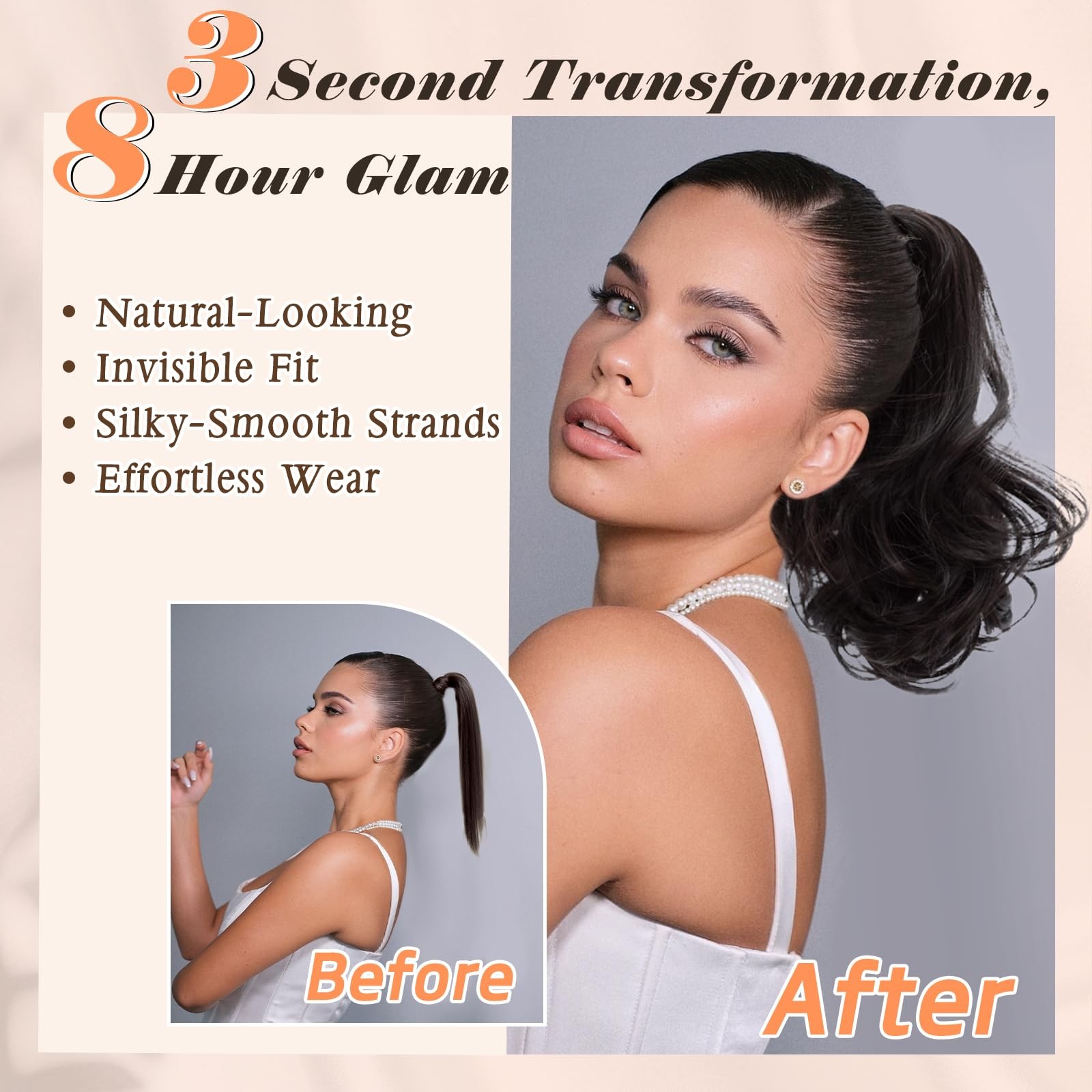 Claw Clip Ponytail Extension 12″ Black Brown 95g Short Wavy – Easy Clip In