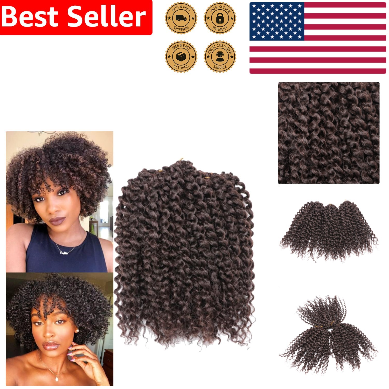 Soft Bouncy Synthetic Crochet Braids Dark Black