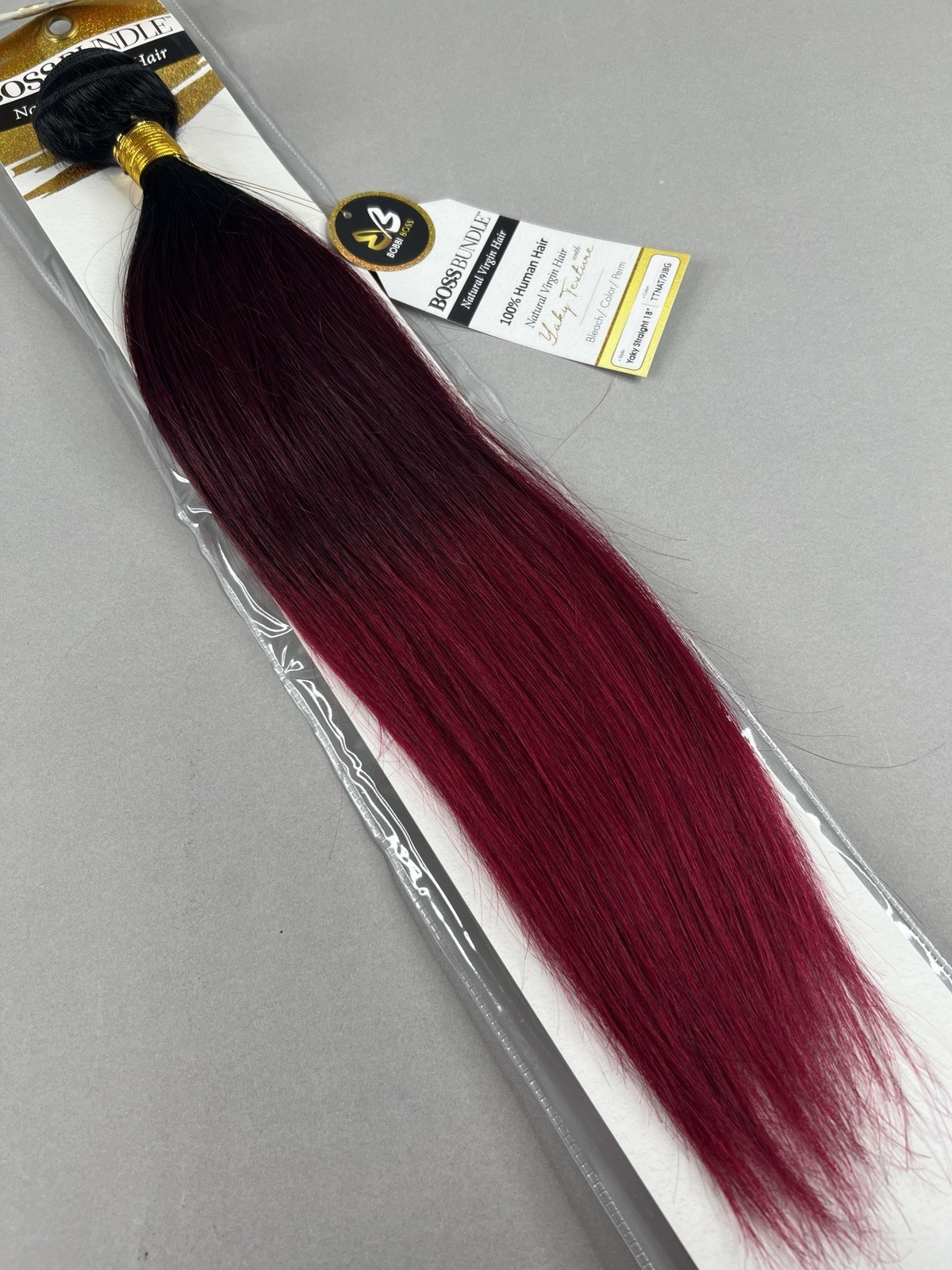 18” Boss Bundles TTNat/9JBG Burgundy Ombre Straight 100% Human Hair Extensions