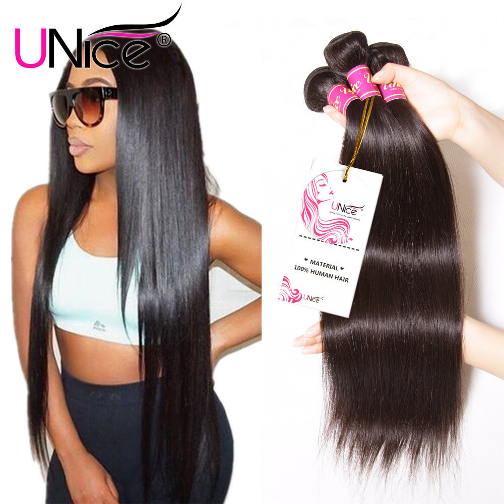 UNice Hair Indian Straight Human Hair Extensions 3 Bundles Virgin Hair Weaves US