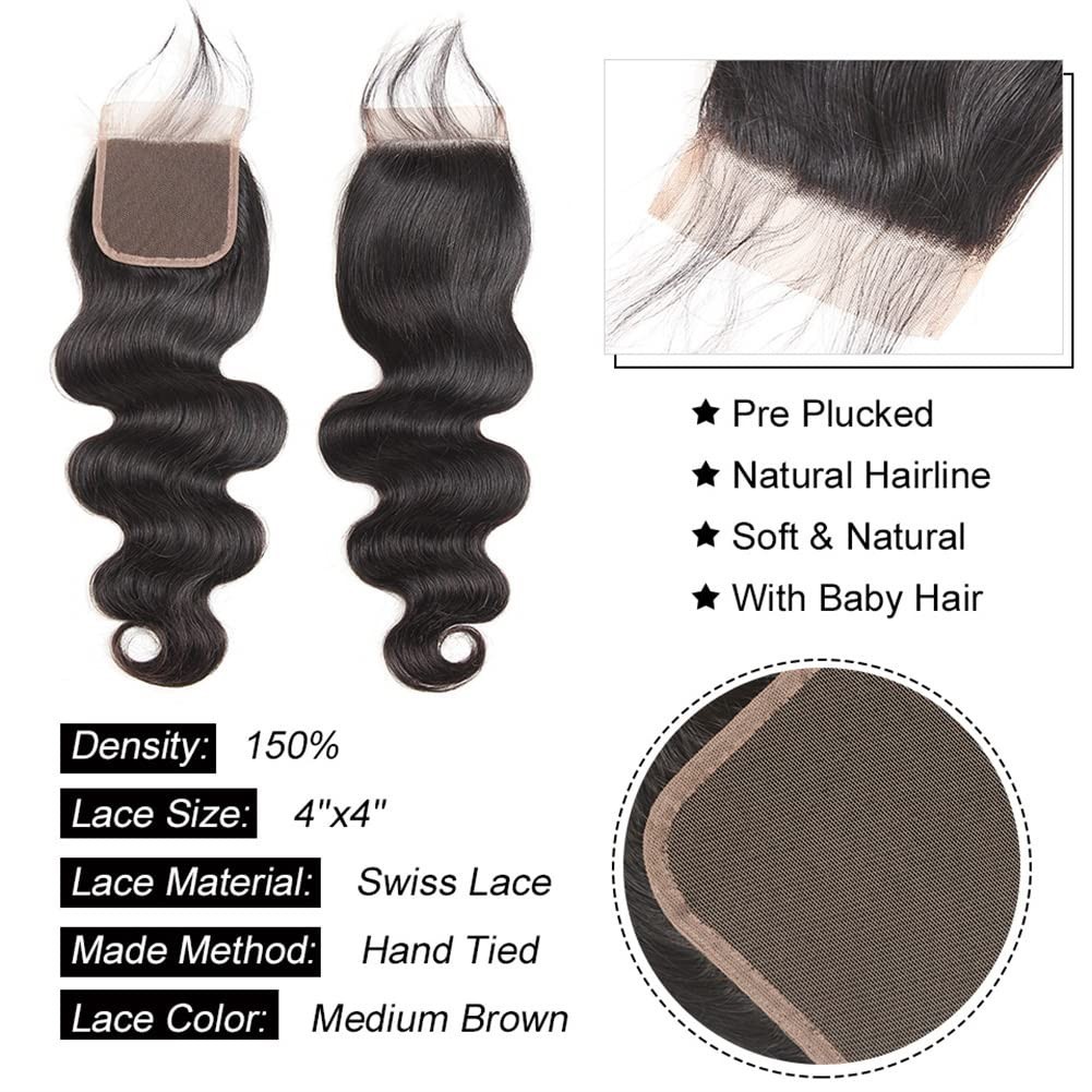 Virgin Brazilian Hair Bundles + Lace Closure Combo
