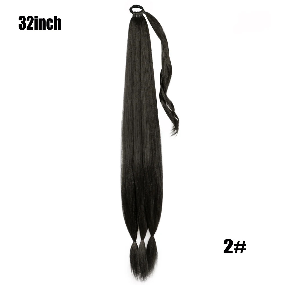 26 Inch Ombre Black Brown Grey Synthetic Boxing Braids Ponytail Extensions Wrap