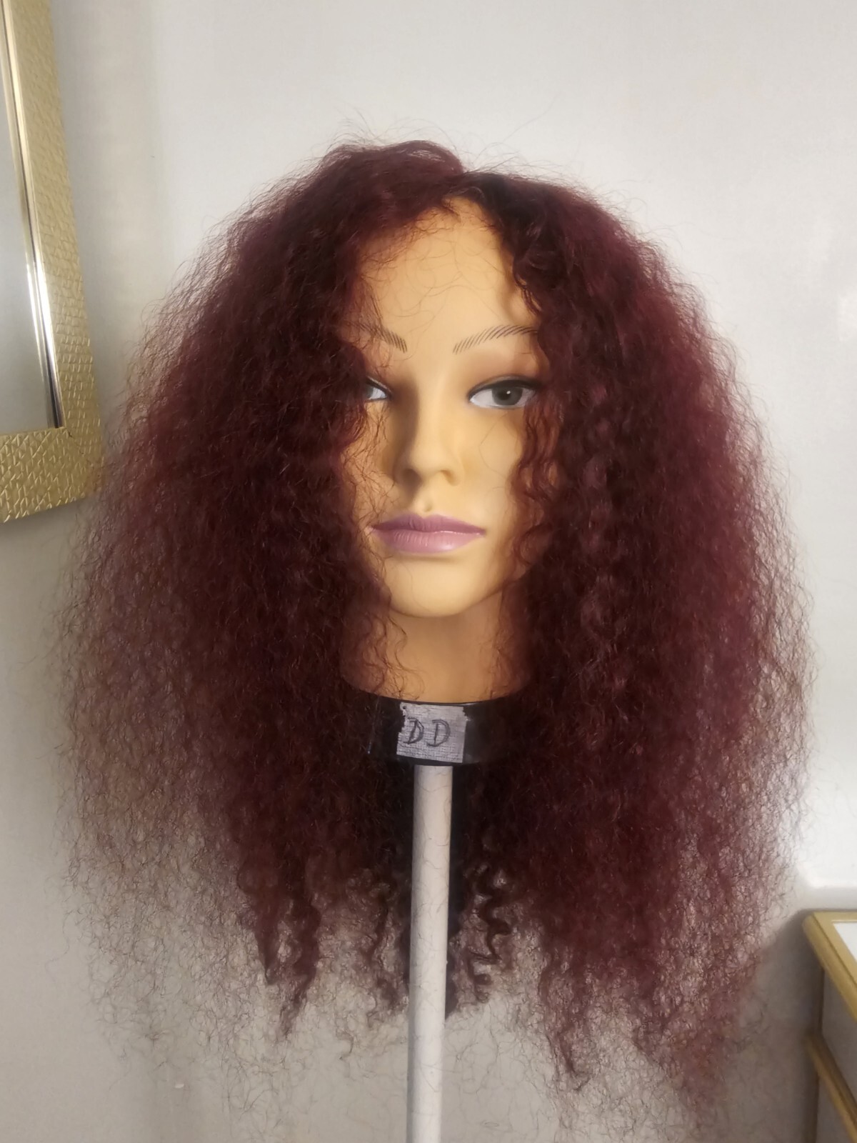 High Quality regular Top Reddish 24″wavy curly 150% Virgin Human Hair Lace Wig