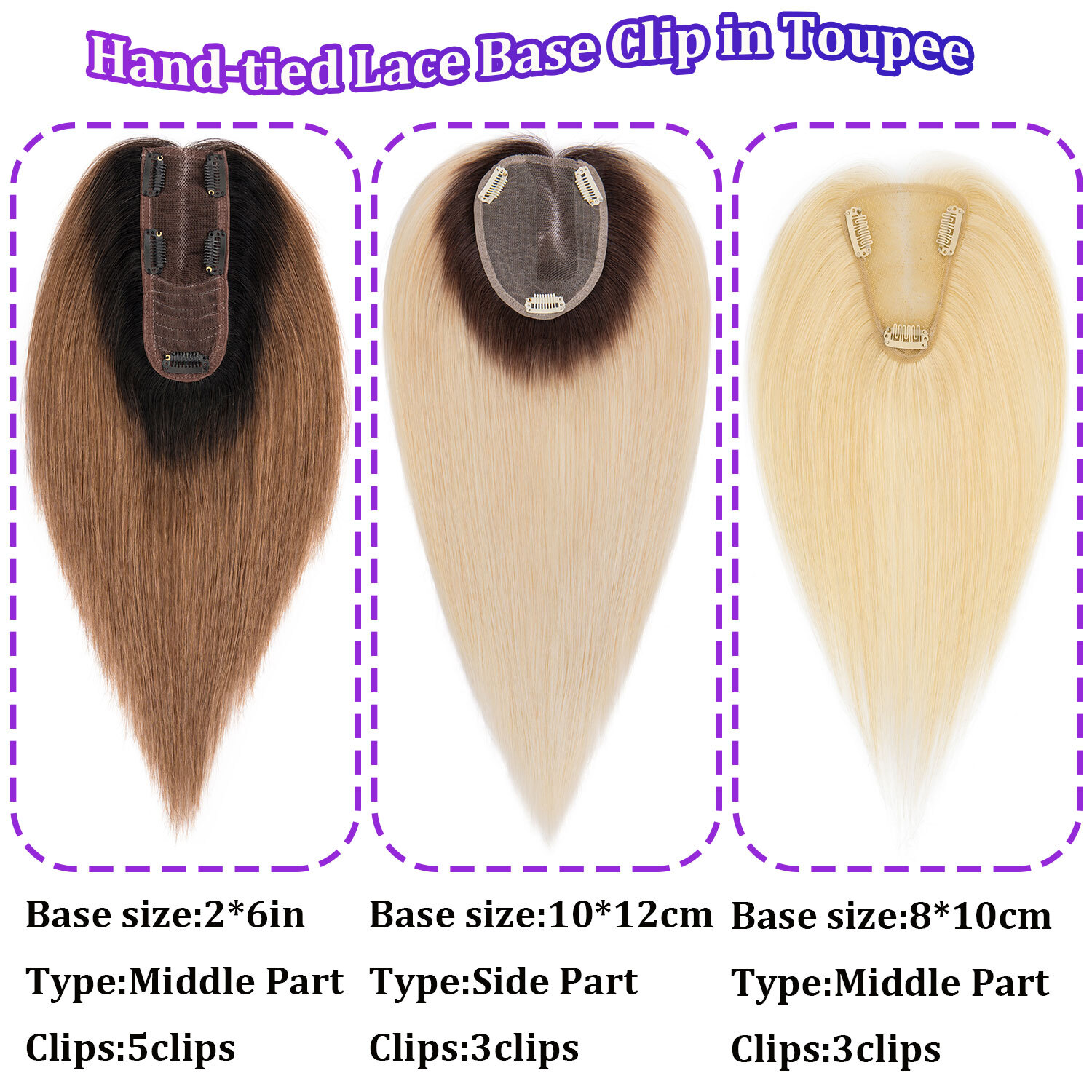 Free Part Top Lace Base Clip in REAL Human Hair Topper Toupee Women Hairpiece US