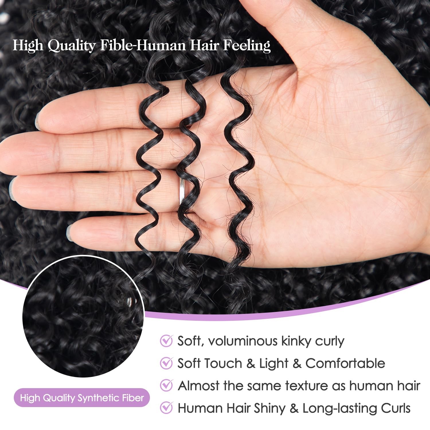 Kinky Curly Half Wig 22 Inch Natural Black – 3-in-1 Glueless Synthetic for Easy