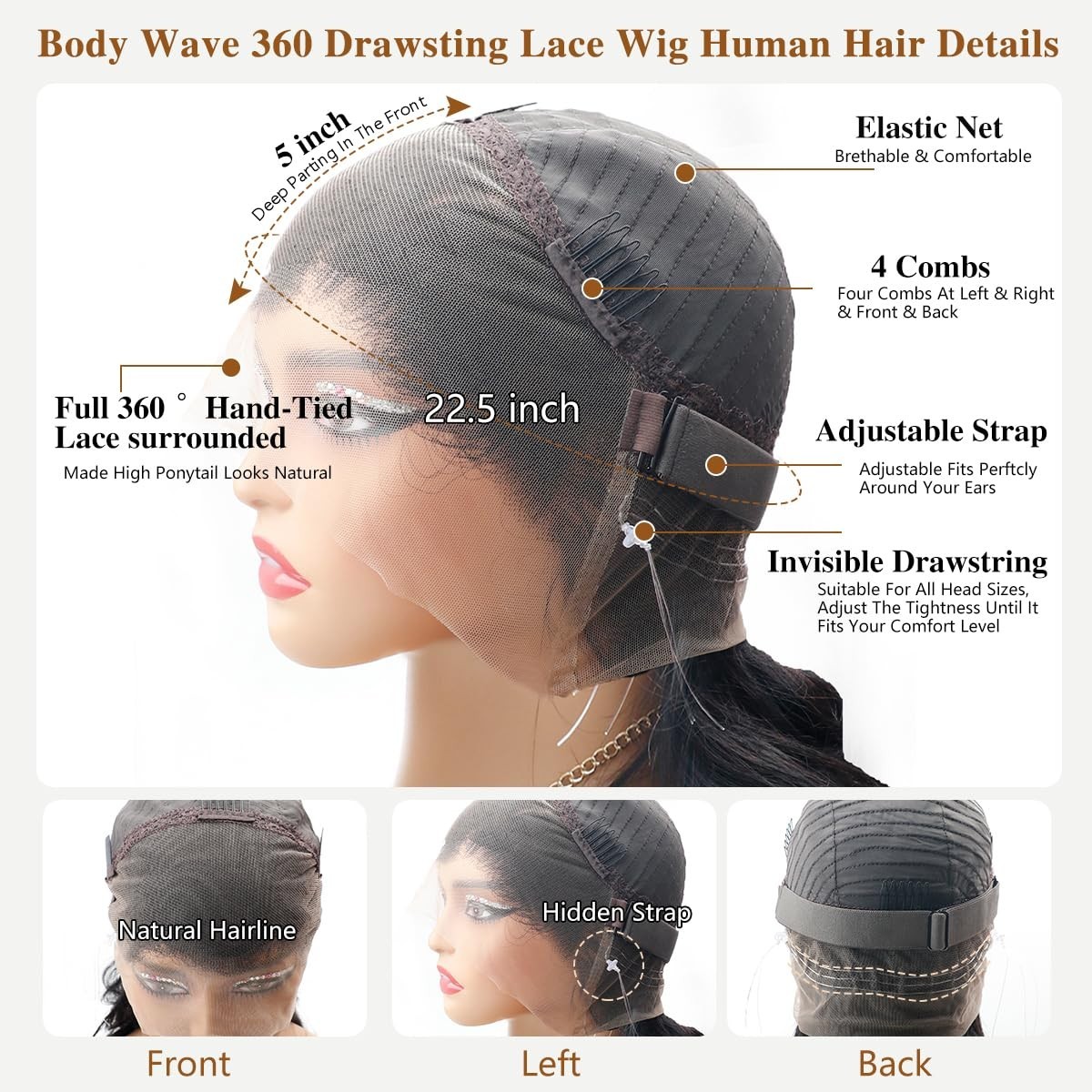 32-Inch Body Wave Lace Front Wig – 220% Density, Pre-Plucked, HD Lace, Human Hai