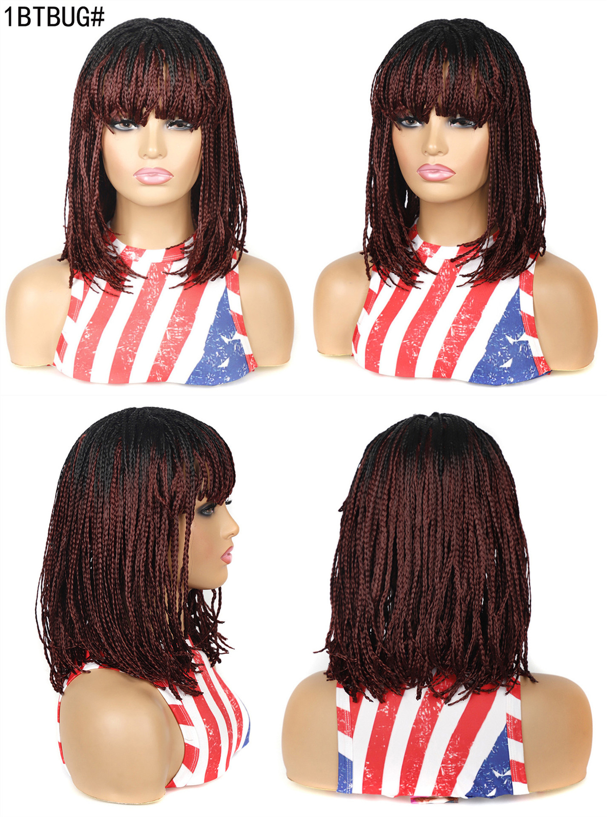 Short Box Braids Wigs for Black Women Braided Wig With Bangs Synthetic Full Wigs