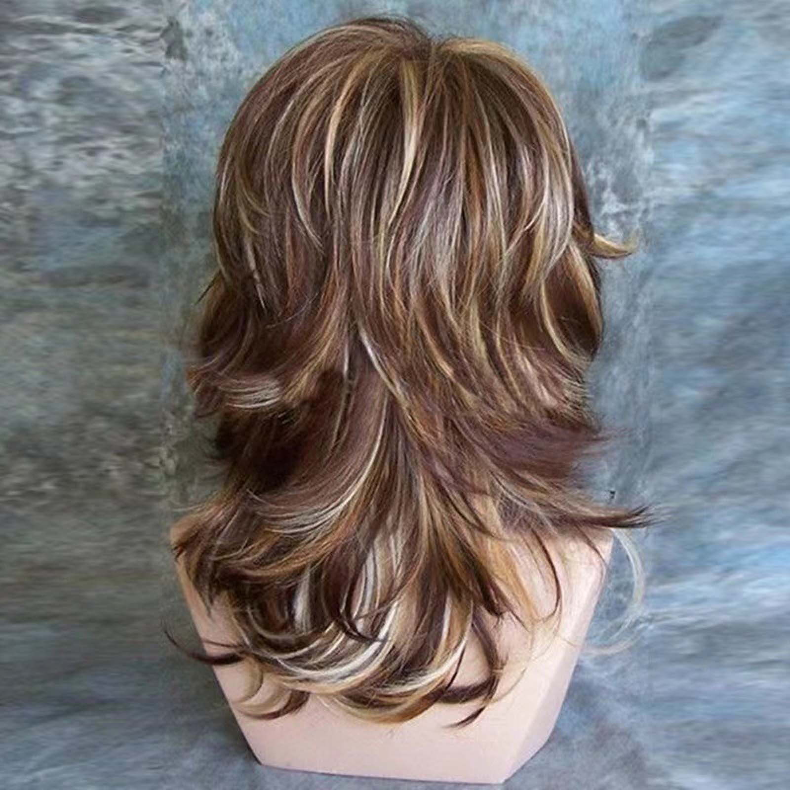 WomenFashion Mixed Brown Fiber Wigs Layered Slightly Curled Synthetic Wigs