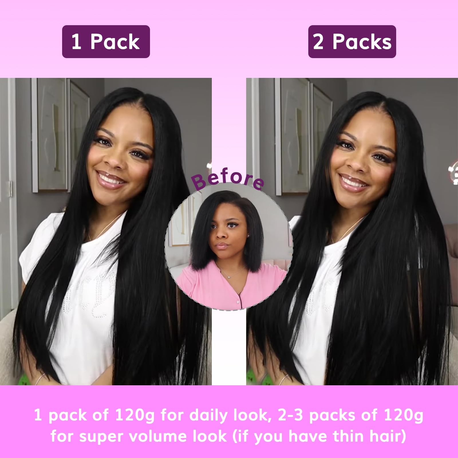 Idn Beauty Clip In Hair Extensions Real Human Hair Straight 120G Natural Black