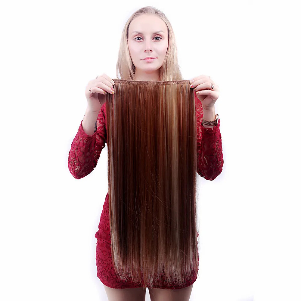 Five-card Clip In Synthetic Long Straight One Piece Hair Extension Seamless Hair