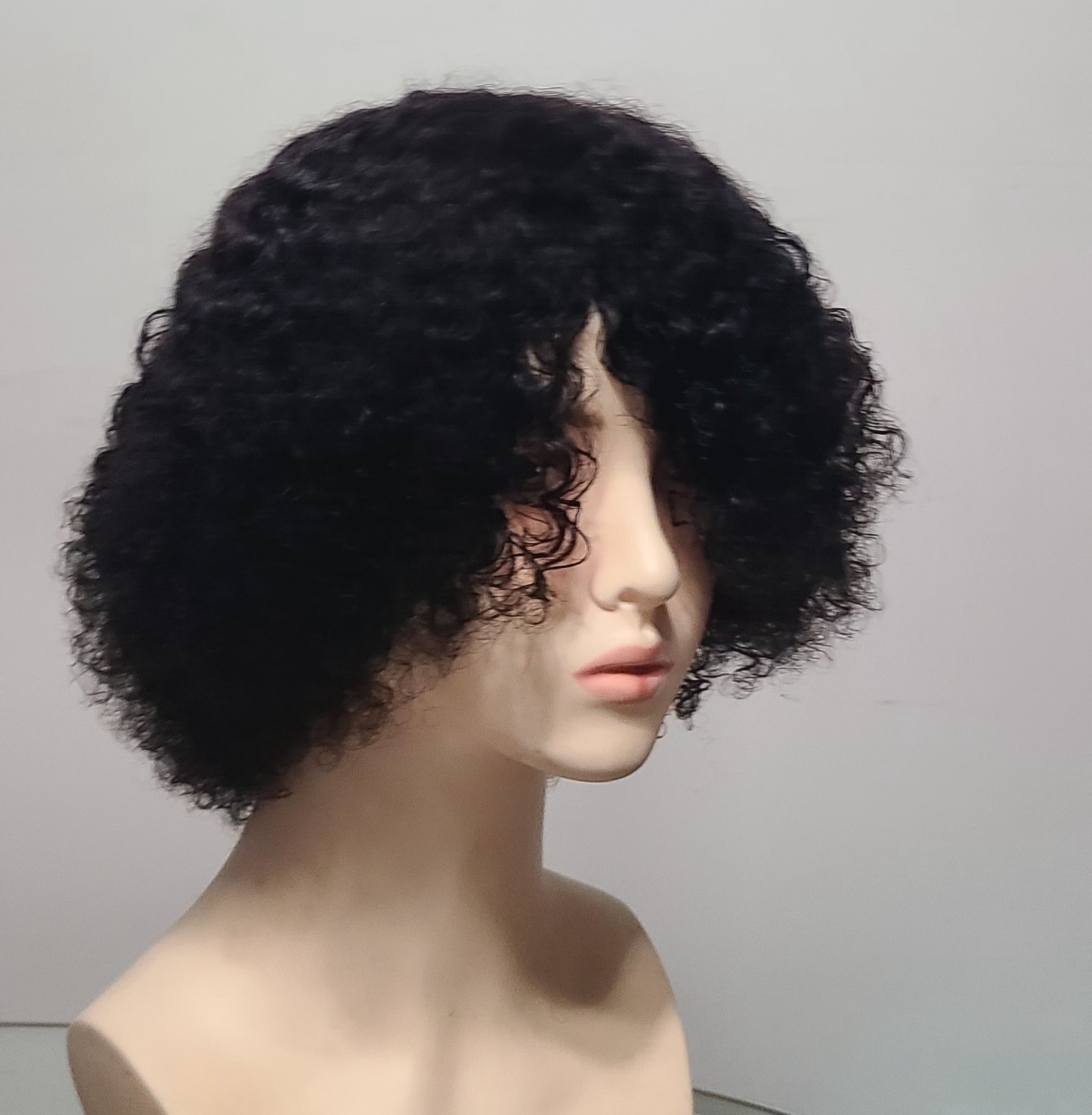 10″Jerry curl,100% human hair Wig with bangs density 200% Natural Color.