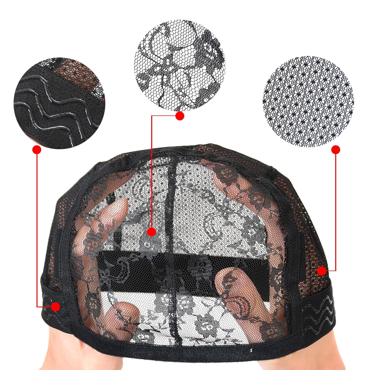 1 Pc Black Lace Mesh Weaving Wig Cap Silicone Grip Elastic Band with…