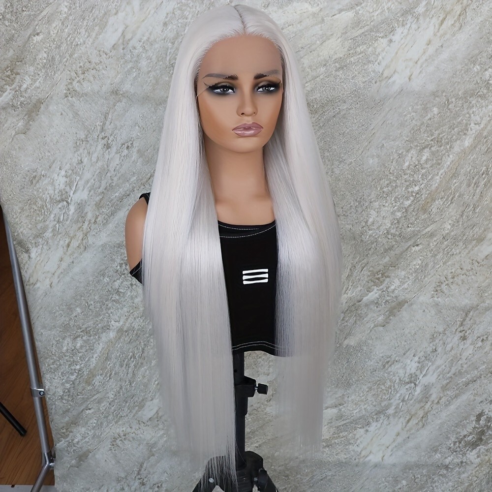 White Color Hair Lace Front Wigs Synthetic Pre Plucked Glueless Heat Resistant