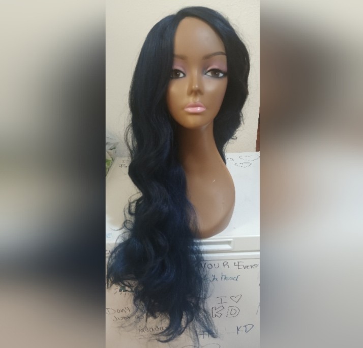 Human Bland Navy Blue And Black Side Part Wig