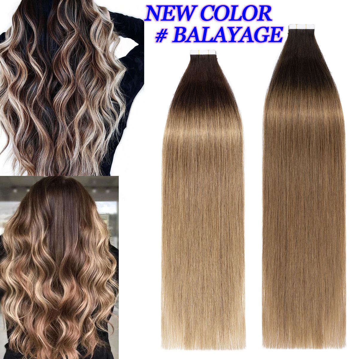 10-80PCS Invisible Tape In Skin Weft Remy Human Hair Extensions Full Head Ombre