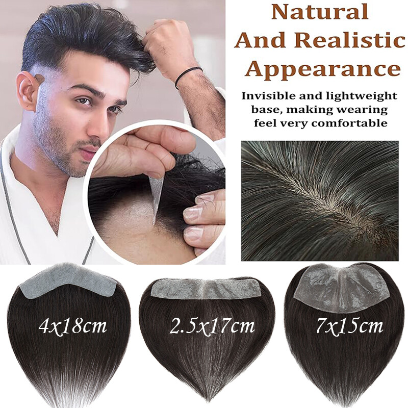 Frontal Mens Toupee 100% Human Hair Forehead Hairline Thin Skin PU Hairpiece
