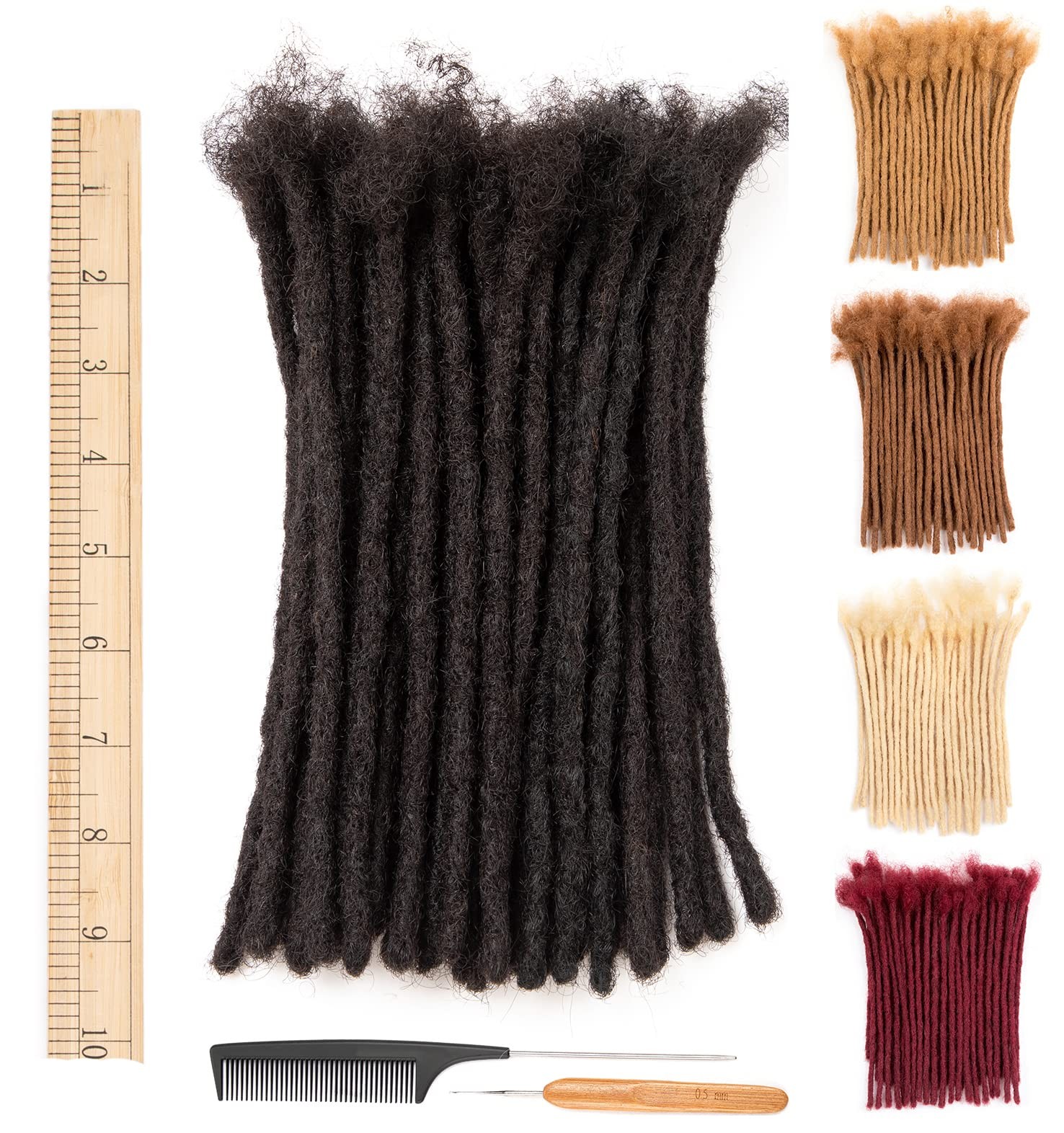 DAIXI 8″ 10 Strands 100% Real Human Hair Dreadlock Extensions 0.6cm Thick