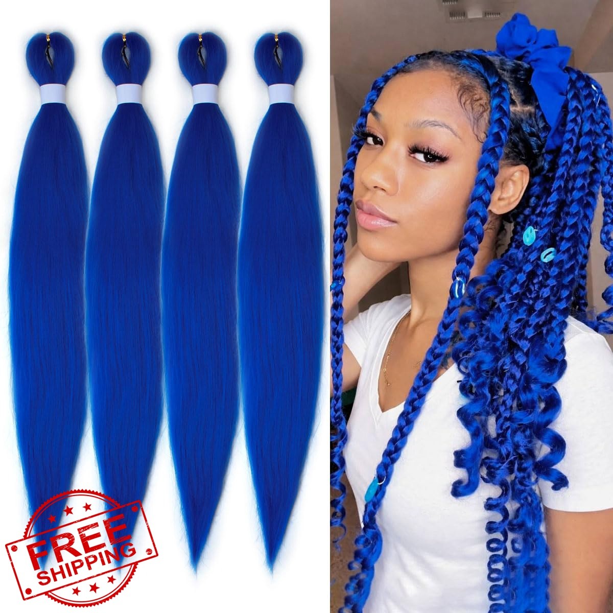 KRALER Blue Braiding Hair 24 Inch 4 Packs