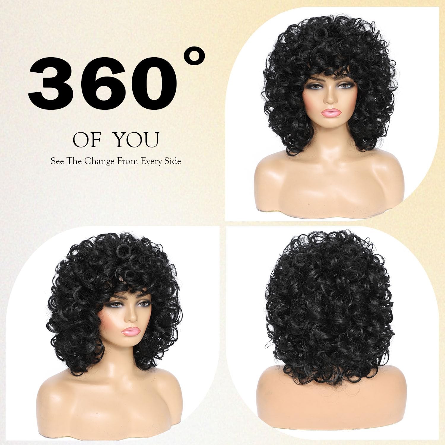Short Curly Wigs for Black Women Synthetic Hair Heat Resistant Fluffy Natura …