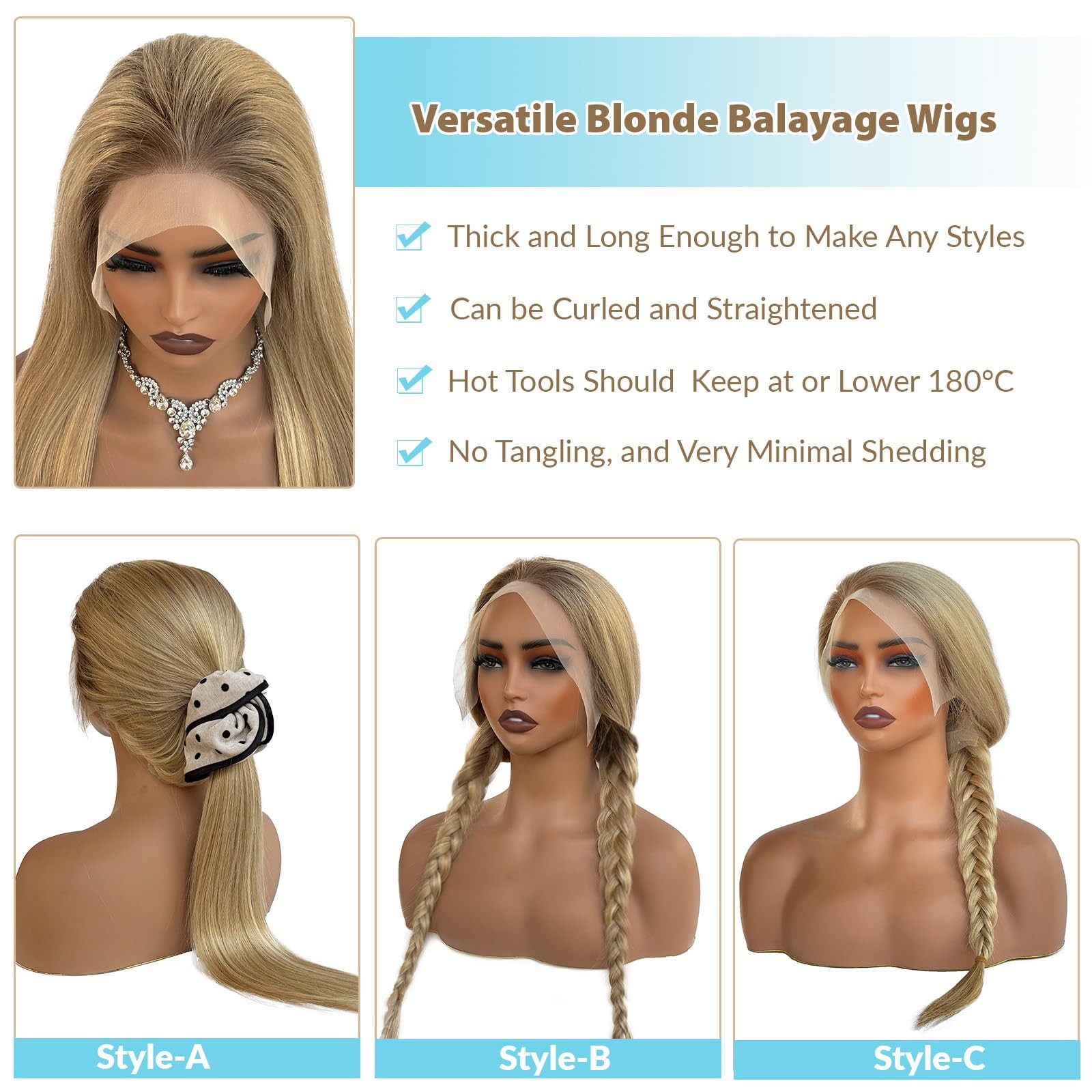 Licoville Human Hair Blonde Highlight Wig 180 Density Soft Straight Light