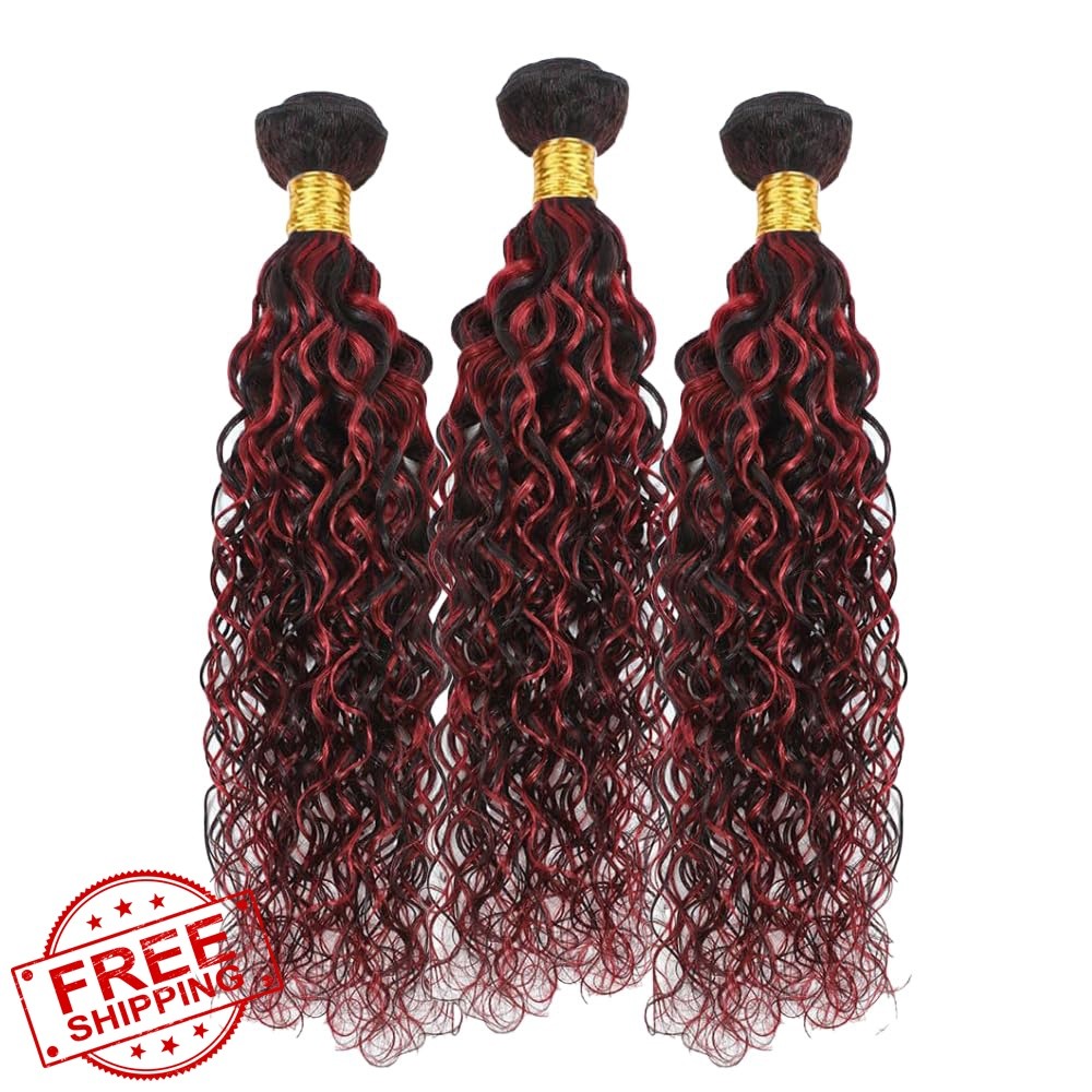 JUIOKAOO P1B/99J Burgundy 22 24 26 Water Wave Hair Bundles