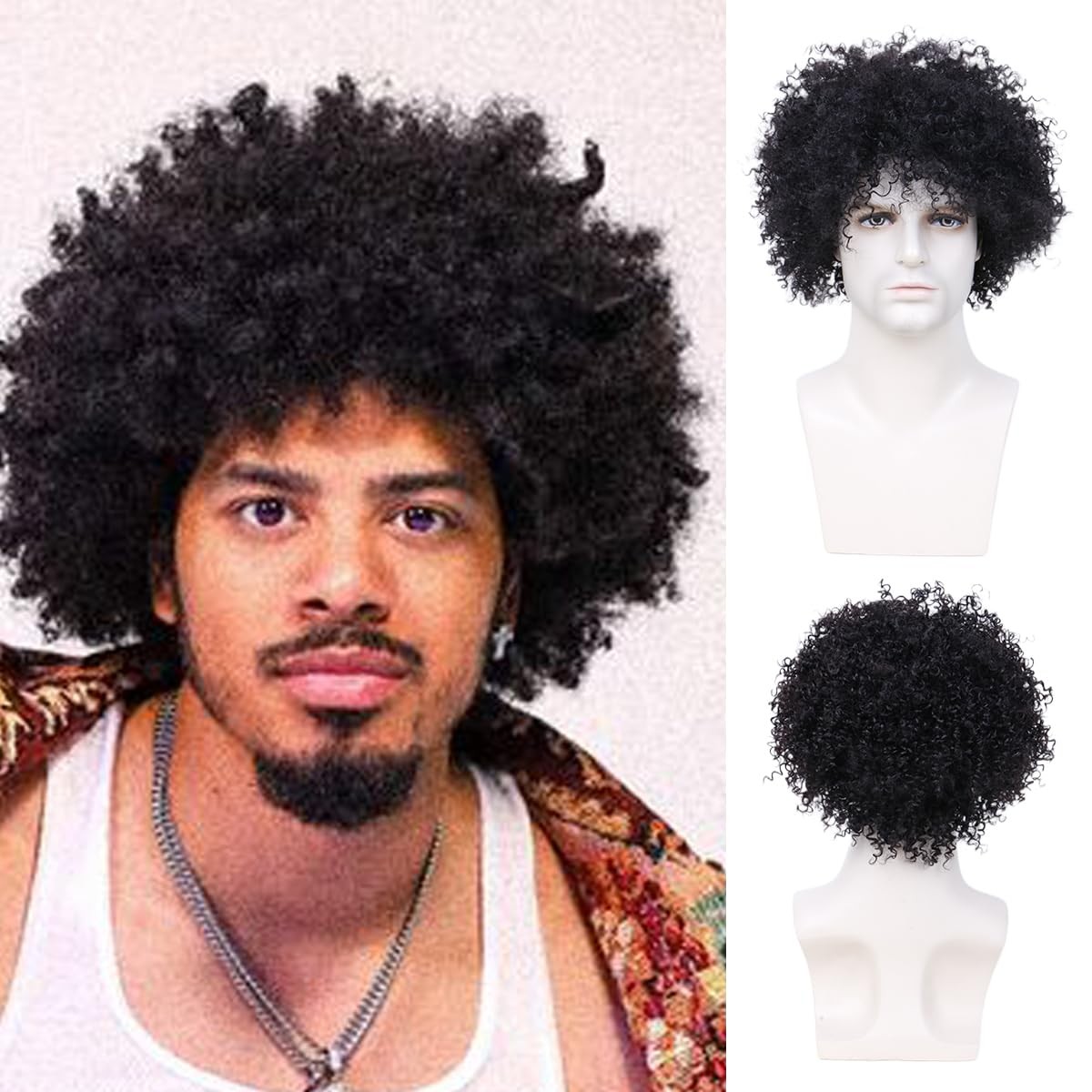 BECUS 8 Inch Afro Wig for Black men Short Kinky Curly Human Hair Wigs for Bla…
