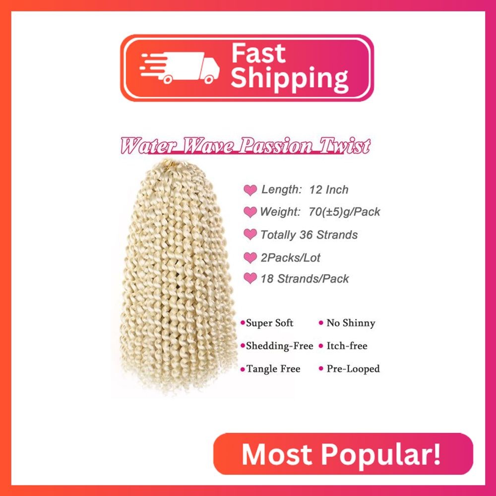 Leeven 2 Packs Blonde Synthetic Water Wave Passion Twist Crochet Braids Hair for