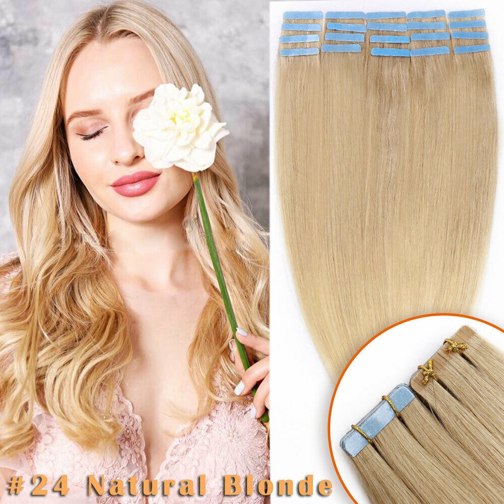 Invisible Tape In Real Human Hair Extensions Skin Weft Hairpiece 20pcs 14-26inch