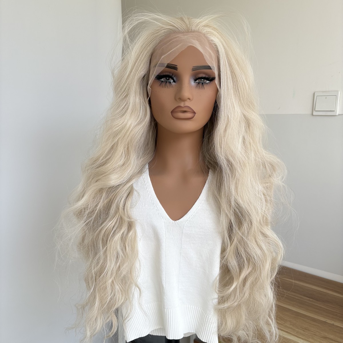 Soft Bleach Blonde Long Wavy Synthetic Hair Natural HD Lace Front Wig