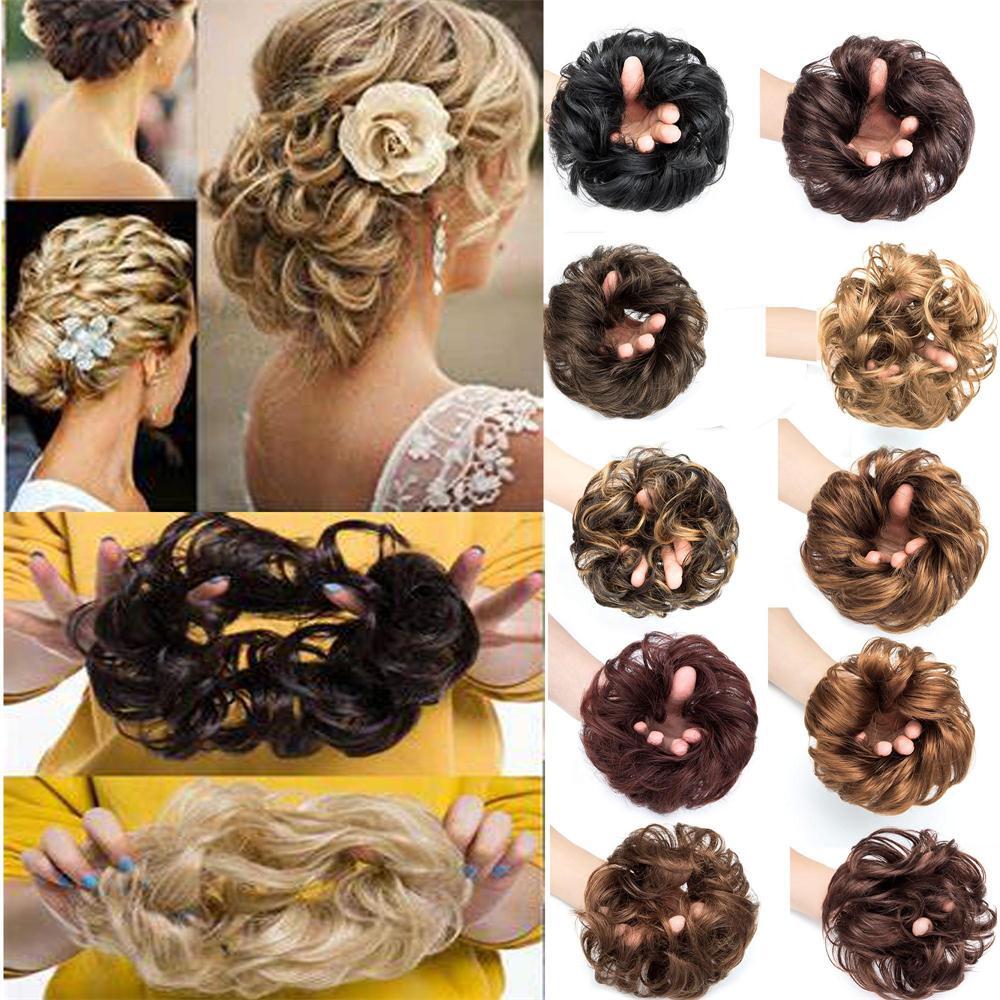 Wedding Hair Accessories Wavy Curly Hair with Messy Donut Synthetic Wig USA