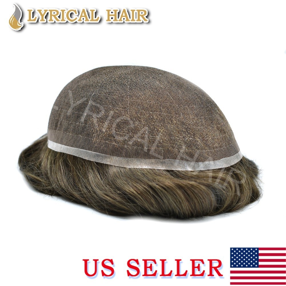 Full Lace Mens Toupee Soft Human Hair Light Invisible Hairline System Unit Men