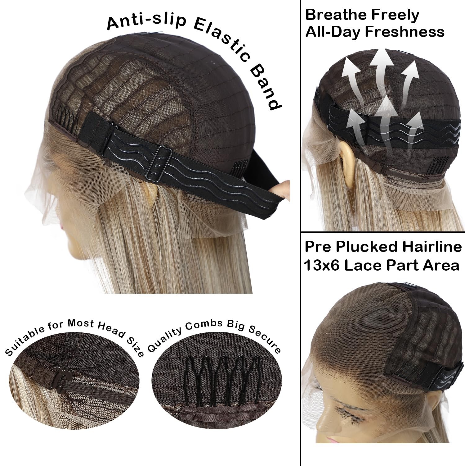 Lace Front Human Hair Blend Wigs Blonde
