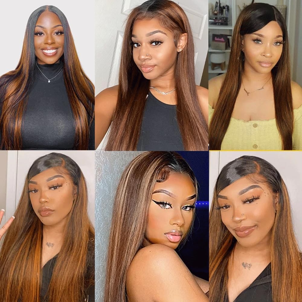 Fridnae P1B30 Bundles Highlight Straight Human Hair Bundle 8A Two Tone Black
