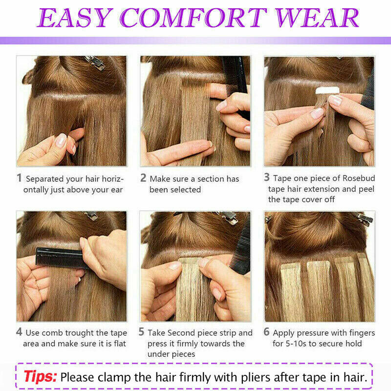 Tape in Skin Weft Hair Extensions Invisible Glue in Remy Human Hair Full Head US