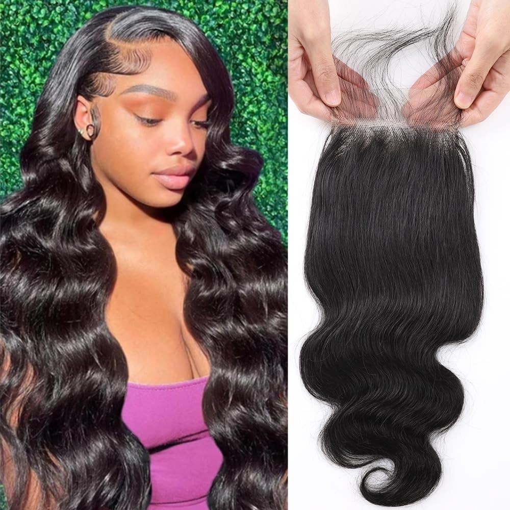 18A Brazilian Body Wave Lace Closure 20″ Natural Black Swiss Lace 150% Density