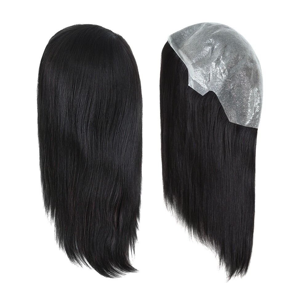 Women Chinese Culticle Remy Hair Full Thin Skin Wigs Human Hair Medium Size 14”