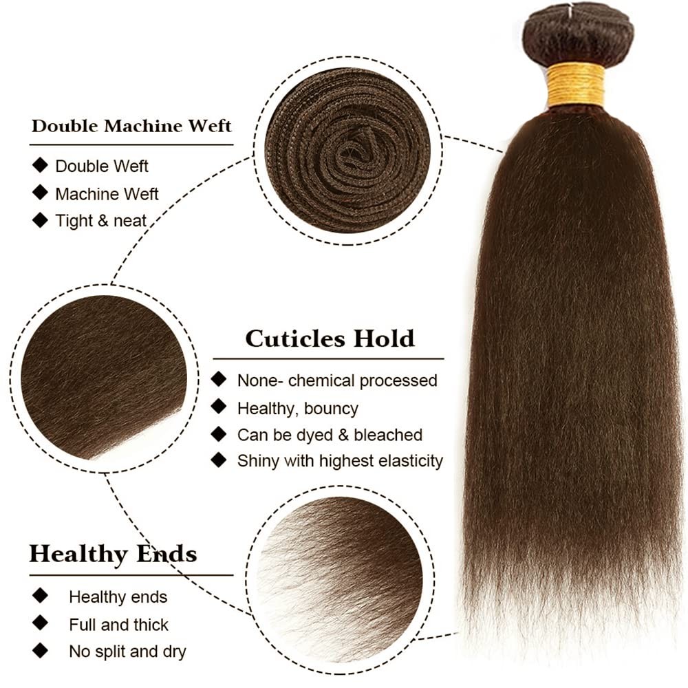 Color #4 Bundles Yaki Straight Bundle Human Hair 14 16 18 Inch Brazilian Virg…