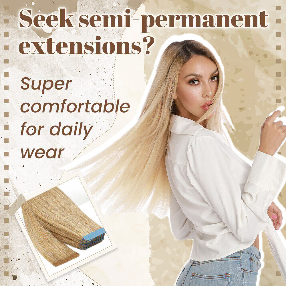 Ombre 40PCS THICK Tape In Russian Remy Human Hair Extensions Full Head Skin Weft