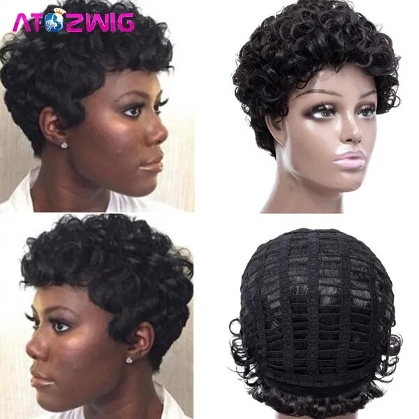 Natural Looking Big Curls Pixie Cut Short Wigs For Black Women 6Inch Short Curly