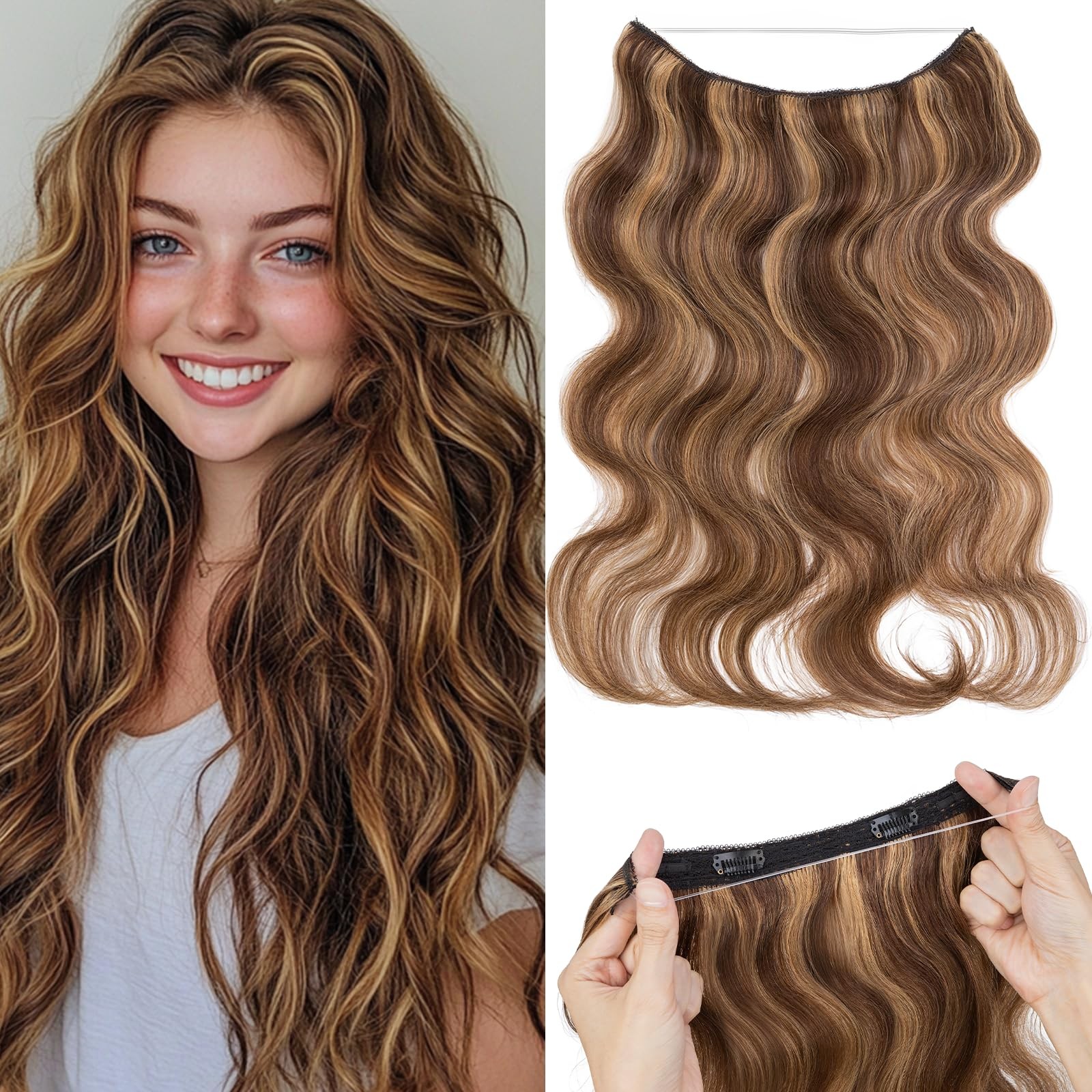 Rich Choices Halo Hair Extensions Real Human Hair Wave Invisible Wire In Hair
