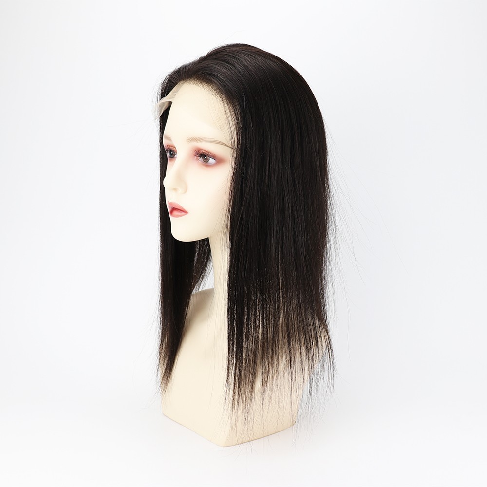 Woman’s Real Human Hair Topper Silk Skin Base #1b Black Lace Closure Remy Hair