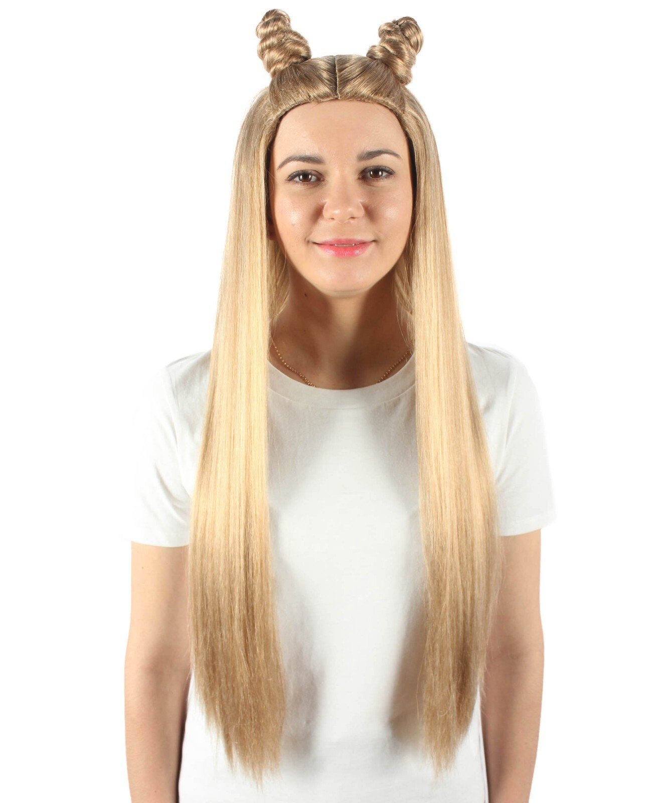 Adult Women’s Blonde Wig with Buns, Best for Halloween, Flame-retardant HW-7096