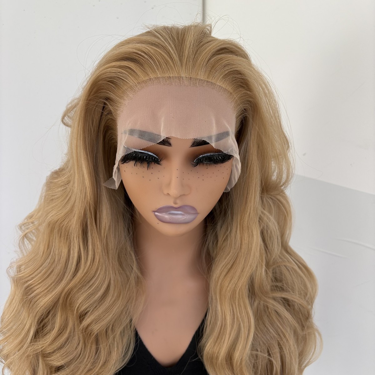 Blonde Long Wavy Glue Less Lace Front Wig Heat Resistant Synthetic Hair