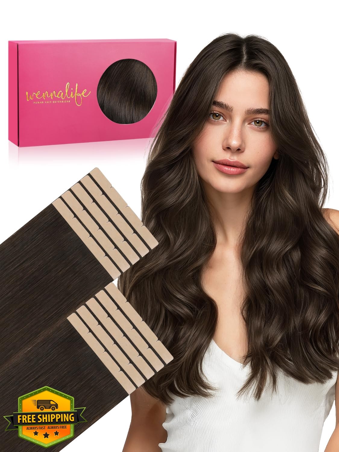 Wennalife 8cm #2A Light Dark Brown Tape Hair 20″ 50g