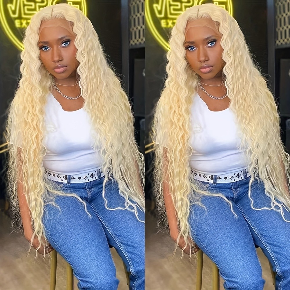 Long Loose Curly Synthetic Lace Front Wigs 613 Light Blonde Pre Plucked Natural