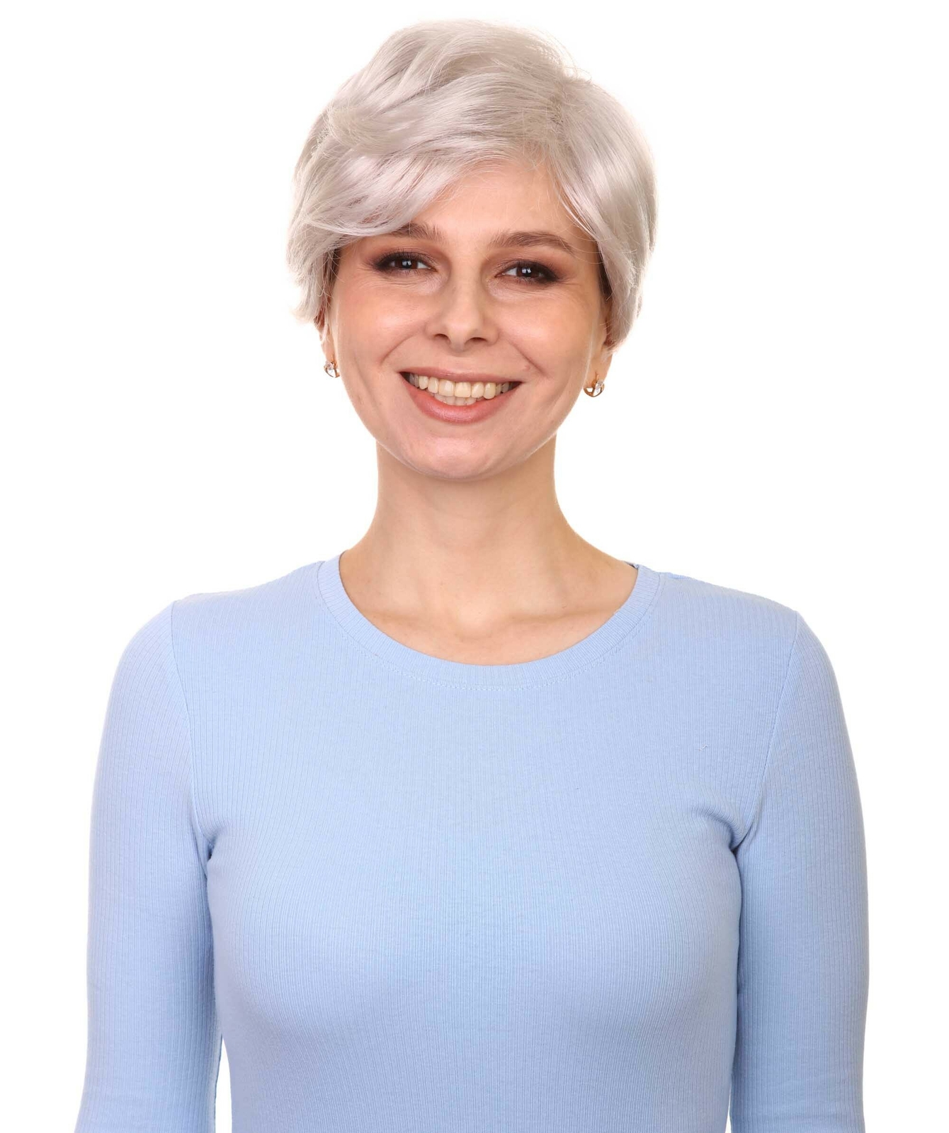 Shelley – Straight Kanekalon Synthetic Fiber Full Wig, 1.5 -5.5 in, Silver Grey